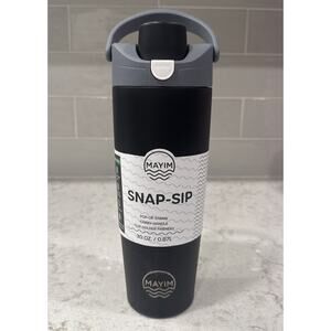 Mayim SNAP SIP 30oz Steel Tumbler Lid Lock Pop-up Straw Handle Black & Gray NEW